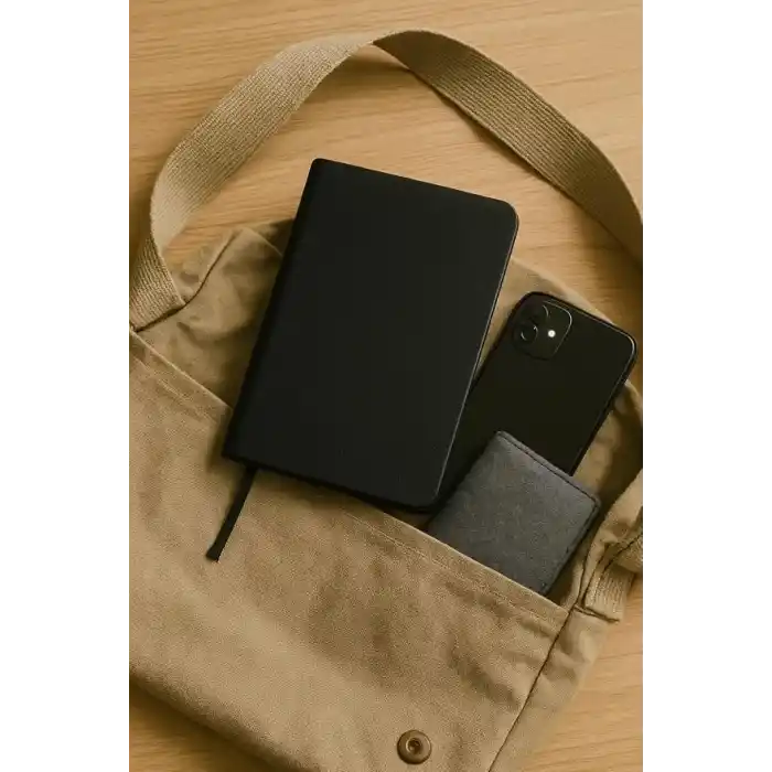 Fark Tanıtım Defter, Çizgisiz Not Defteri, Siyah Termo Deri Kapaklı Çizgisiz Not Defter, 128 Yaprak A5 Planlama Not Defteri, Ofis ve Kırtasiye, Plan, Notebook (14cm x 21 cm)