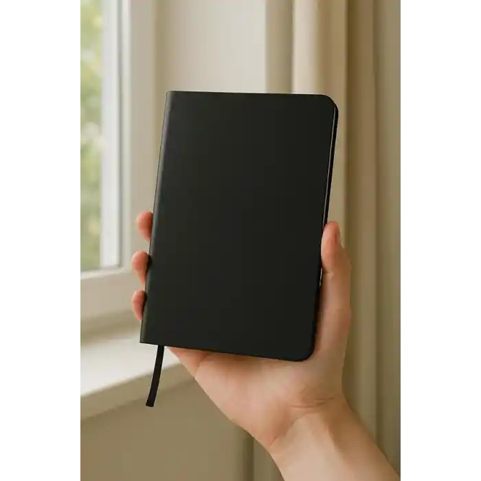 Fark Tanıtım Defter, Çizgisiz Not Defteri, Siyah Termo Deri Kapaklı Çizgisiz Not Defter, 128 Yaprak A5 Planlama Not Defteri, Ofis ve Kırtasiye, Plan, Notebook (14cm x 21 cm)