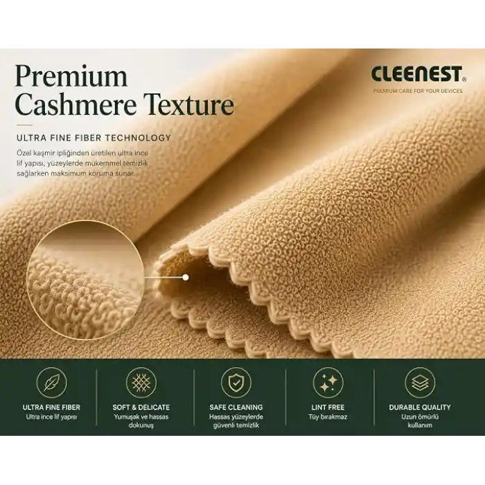 Yüksek Kaliteli Kaşmir İpliğinden Üretilmiş Temizleme Bezi, Mikrofiber Malzeme, Ekranlar, Tabletler, Araba İçi Ekranı, Bilgisayar ve TV Ekranları İçin 200gr/M2 30x30 cm