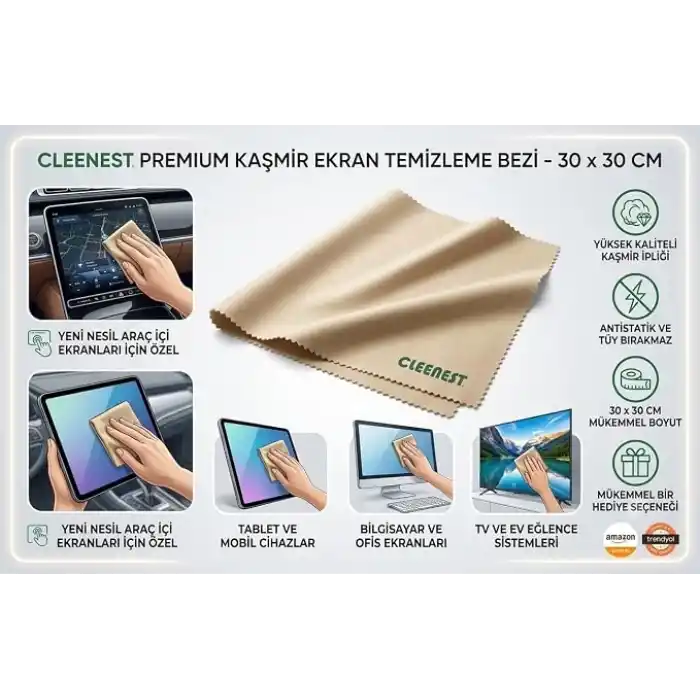 Yüksek Kaliteli Kaşmir İpliğinden Üretilmiş Temizleme Bezi, Mikrofiber Malzeme, Ekranlar, Tabletler, Araba İçi Ekranı, Bilgisayar ve TV Ekranları İçin 200gr/M2 30x30 cm
