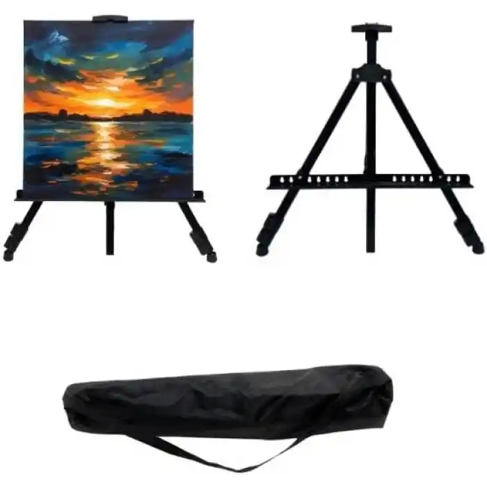 Temel Katlanabilir Metal Tripod Şövale - Ayarlanabilir, Taşıma Çantalı, Siyah