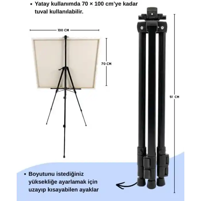Temel Katlanabilir Metal Tripod Şövale - Ayarlanabilir, Taşıma Çantalı, Siyah