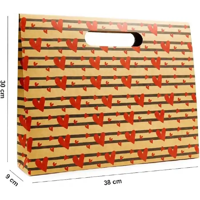 38x30 Kalp Harmanı Zarf Model Karton Çanta, Hediye Kutusu