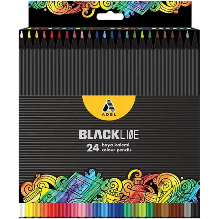 Adel Blackline 24lü Kuru Boya Kalemi,Parlak Renkler, Dayanıklı Uçlar, Ergonomik Tasarım