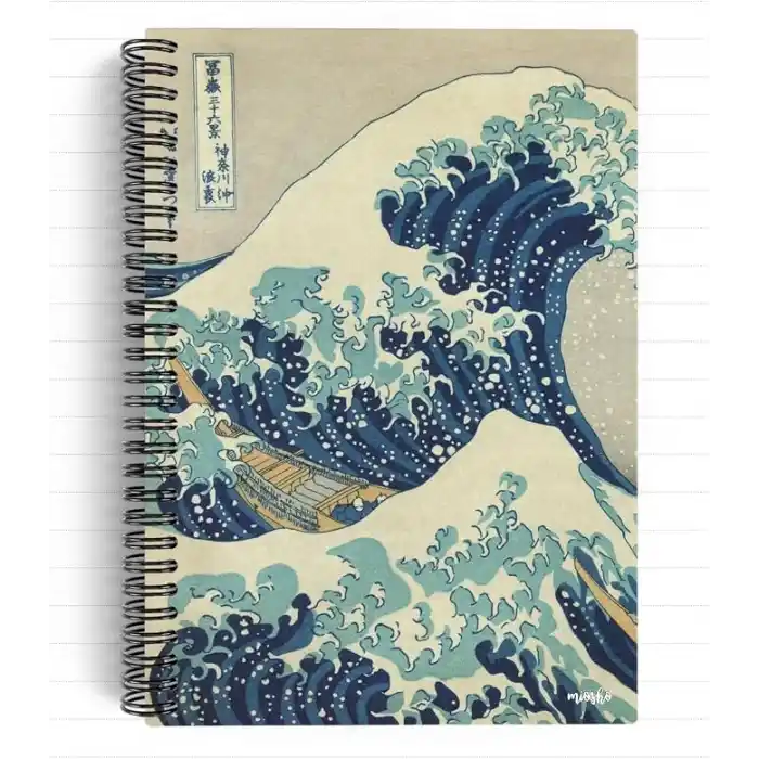 Katsushika Hokusai/The Great Wave off Kanagawa,1829 | Spiralli Defter 25 | A5 | Çizgili | 100 Sayfa | Okul (Düz)