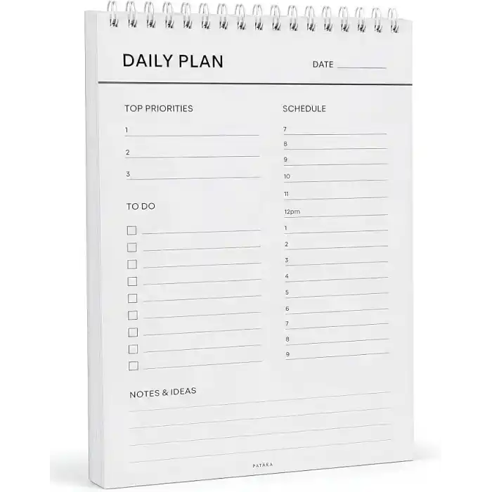 PATARA Daily Planner, Tarihsiz Günlük Ajanda, Masaüstü Planlayıcı, Spiralli
