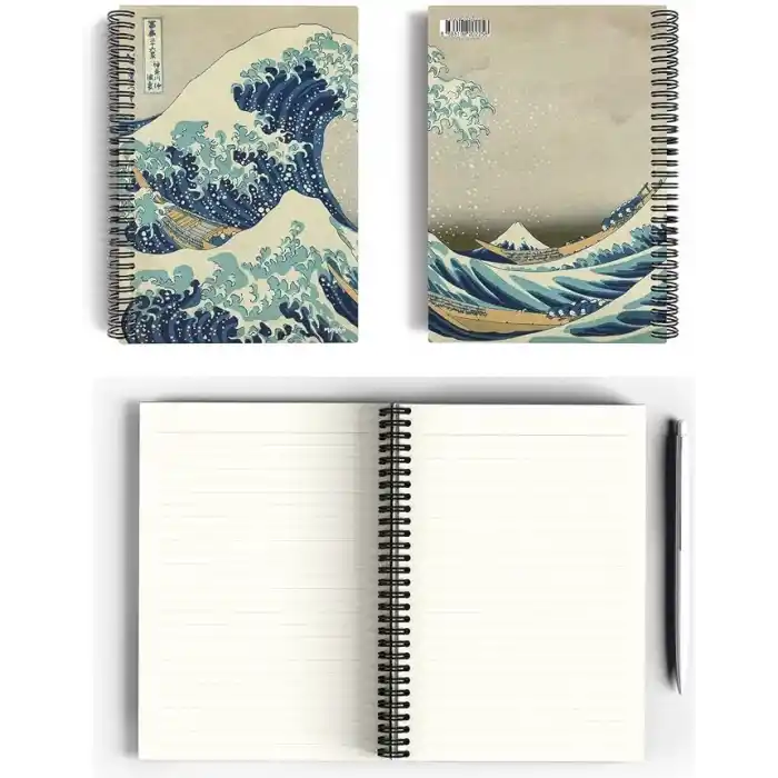 Katsushika Hokusai/The Great Wave off Kanagawa,1829 | Spiralli Defter 25 | A5 | Çizgili | 100 Sayfa | Okul (Düz)