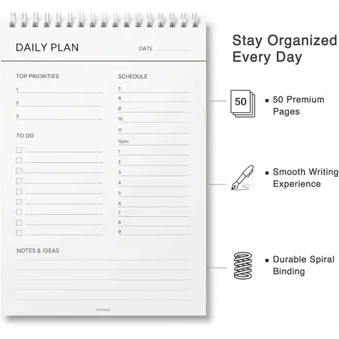 PATARA Daily Planner, Tarihsiz Günlük Ajanda, Masaüstü Planlayıcı, Spiralli
