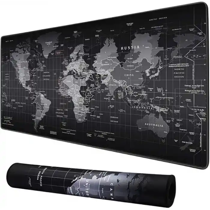 McStorey Dünya Haritası Mouse Pad 60x30 cm, Gaming Masa Pedi 3 mm, Kaymaz Kauçuk Tabanlı Desk Mat, Dikişli Kenar Kumaş Yüzey, Klavye ve Mouse Altlığı, Oyuncu ve Ofis Masası için Siyah