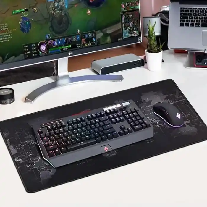 McStorey Dünya Haritası Mouse Pad 60x30 cm, Gaming Masa Pedi 3 mm, Kaymaz Kauçuk Tabanlı Desk Mat, Dikişli Kenar Kumaş Yüzey, Klavye ve Mouse Altlığı, Oyuncu ve Ofis Masası için Siyah