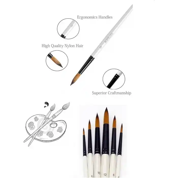Hannah 6LI Liner Resim Sanat Fırça Seti Akrilik Guaj Yağlı Suluboya