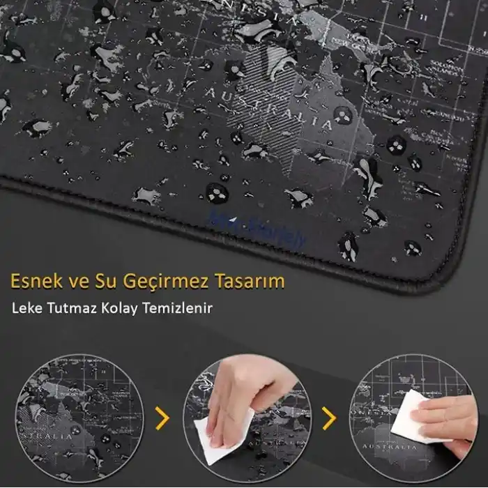 McStorey Dünya Haritası Mouse Pad 60x30 cm, Gaming Masa Pedi 3 mm, Kaymaz Kauçuk Tabanlı Desk Mat, Dikişli Kenar Kumaş Yüzey, Klavye ve Mouse Altlığı, Oyuncu ve Ofis Masası için Siyah