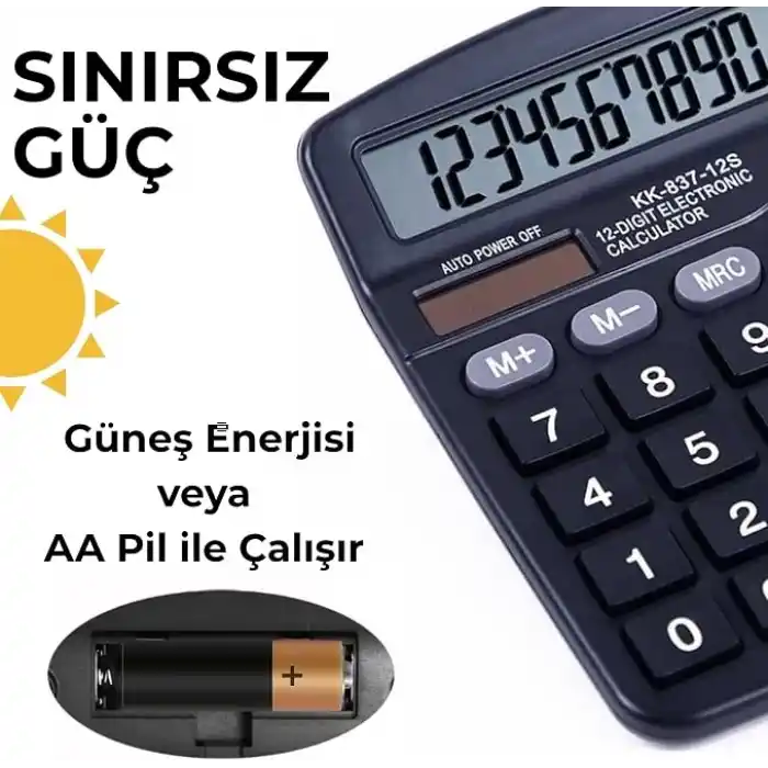 Dexinbst Masaüstü Hesap Makinesi - 12 Haneli Geniş LCD Ekran, Çift Güç Kaynaklı (Güneş Enerjisi + Pil), MU ve GT Fonksiyonlu Büyük Tuşlu Ticari Muhasebe ve Ofis Hesap Makinesi