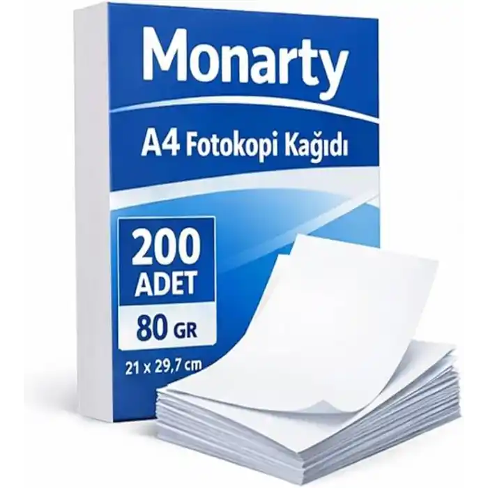 A4 Fotokopi Kağıdı, 21x29,7 cm, 200 Sayfa, Beyaz, Yazıcı ve Fotokopi Uyumlu 80 gram
