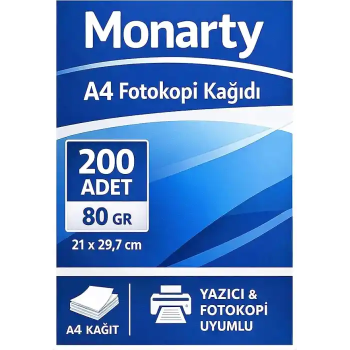 A4 Fotokopi Kağıdı, 21x29,7 cm, 200 Sayfa, Beyaz, Yazıcı ve Fotokopi Uyumlu 80 gram