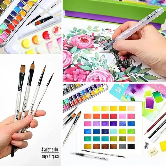 PAGOS Sulu boya seti, profesyonel 36 sabit pigment boyama kutusu, yüksek pigmentasyon, sanatçılar, öğrenciler, yetişkinler için 12 sulu boya kağıdı