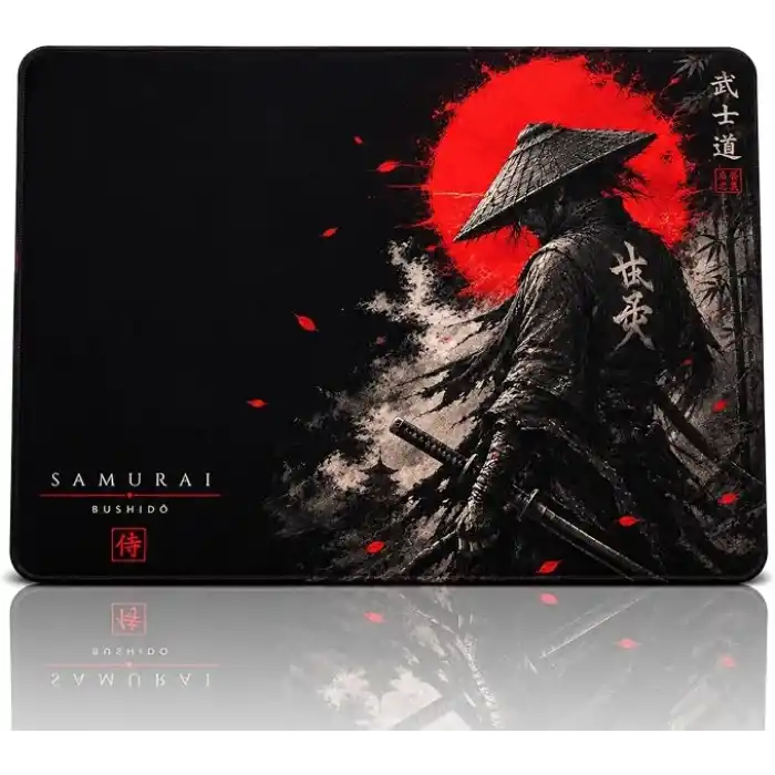 Baskılı Dijital Tasarımlı Oyuncu Mouse Pad, Kaymaz Taban, Dikişli Gaming Mouse Pad Samurai 50x40 Cm