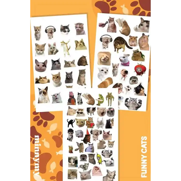 Cat Collection Sticker Seti, Ajanda ve Günlük için, Kendinden Yapışkanlı, Dekoratif, 10x20 cm, 3lü Set, Planlayıcı ve Bullet Journal için, Kedi Temalı