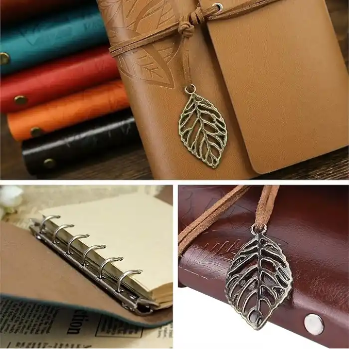 Retro Vintage yapraklı not defteri, klasik PU deri kapak, seyahat defteri, travel journal, günlük, seyahat günlüğü, doldurulabilir eskiz defteri, Sketchbook, 130x185mm