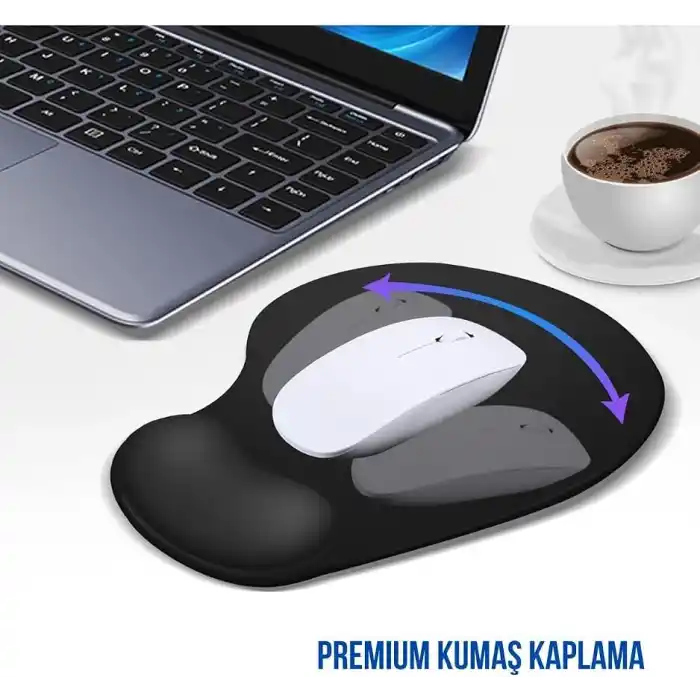 ErgoPad Bilek Destekli Ergonomik Kaymaz Taban Mouse Pad, Masa Pedi Siyah