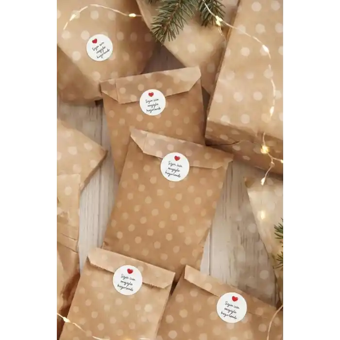 100lü Hediye Paketi Seti, 100 adet Kese Kağıdı (11x20 cm) + 105 adet Sticker