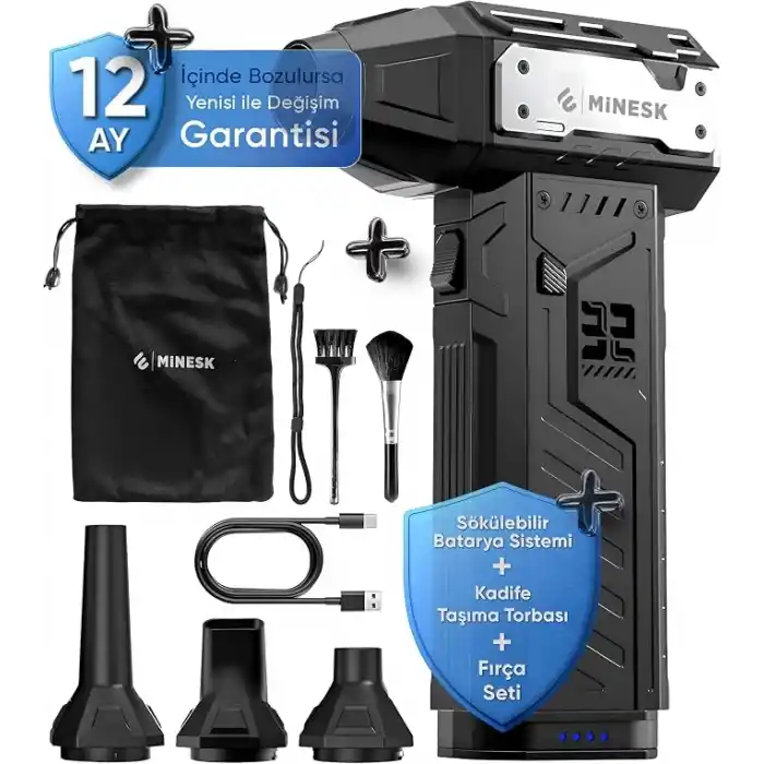 Minesk G320 Turbo Jet Fan Hava Üfleyici - 【Turbo Modda 320 Gram Hava Üfleme Gücü】- Ultra Güçlü Hava Basıncı -Taşıma Torbalı ve Ekstra Nozullu - Çıkarılabilir Batarya Sistemi