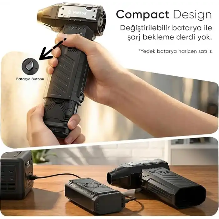Minesk G320 Turbo Jet Fan Hava Üfleyici - 【Turbo Modda 320 Gram Hava Üfleme Gücü】- Ultra Güçlü Hava Basıncı -Taşıma Torbalı ve Ekstra Nozullu - Çıkarılabilir Batarya Sistemi