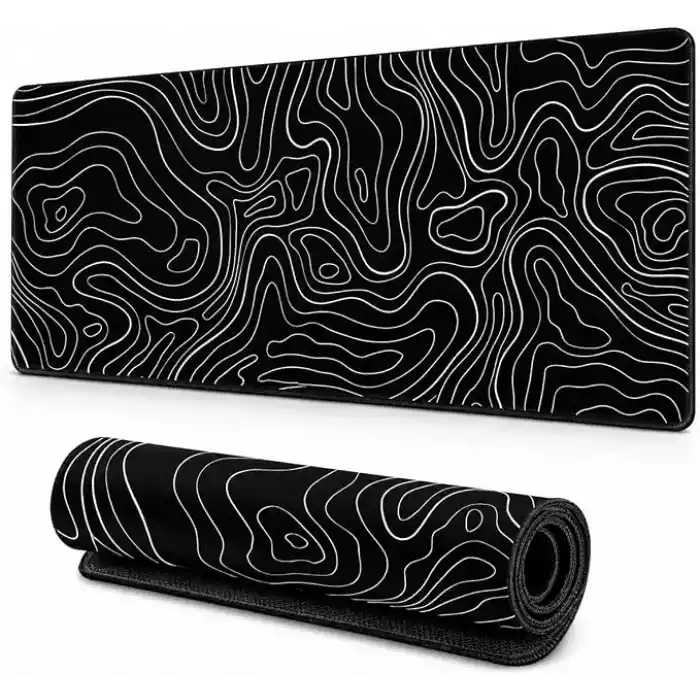 McStorey 90x40 cm Mouse Pad, Beyaz Topografik Kontur Desenli Büyük Mouse Pad, Kaymaz Kauçuk Tabanlı, Dikişli Kenarlı 3 mm Klavye ve Mouse Altlığı, Minimal Desk Mat