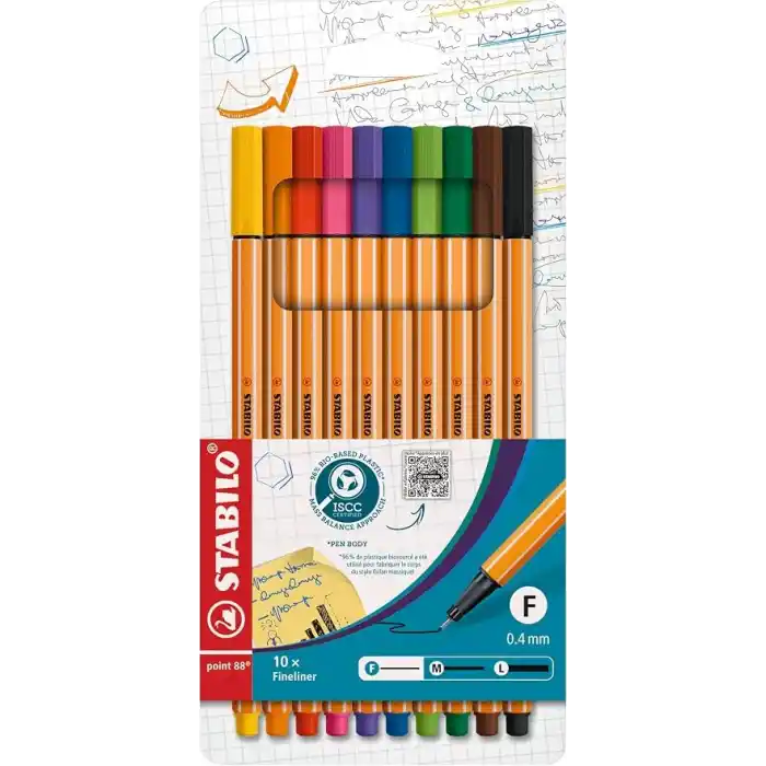 STABILO point 88 - İnce Keçe Uçlu Kalem - 10lu Paket - Çeşitli Renkler
