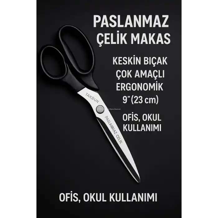 Taksun Paslanmaz Çelik Makas, GL120, Keskin Bıçak, Ofis, Okul Kullanımı, Çok Amaçlı, Dayanıklı Vidalı Yapı, Ergonomik, Hassas Kağıt, Karton, Kumaş Kesimi, Profesyonel Terzi Makası, 9