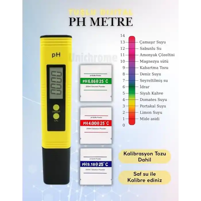 UNİCHROME Dijital Ph Metre Su Sıvı Akvaryum Ph Ölçer Kalibrasyon