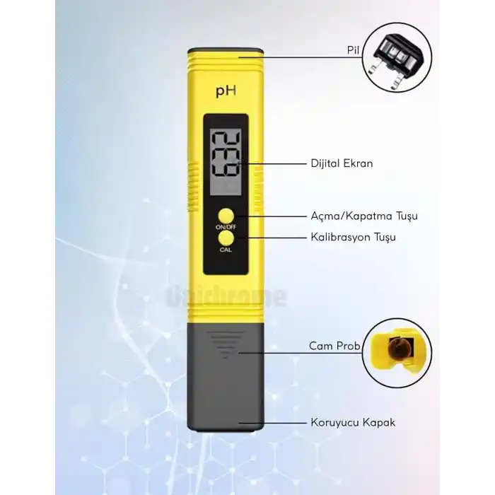 UNİCHROME Dijital Ph Metre Su Sıvı Akvaryum Ph Ölçer Kalibrasyon
