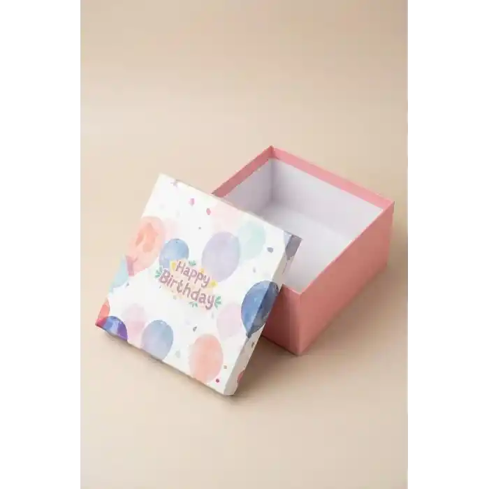 Doğum Günü Temalı Hediye Kutusu, Premium Karton Hediye Kutusu, 26x26x13 cm