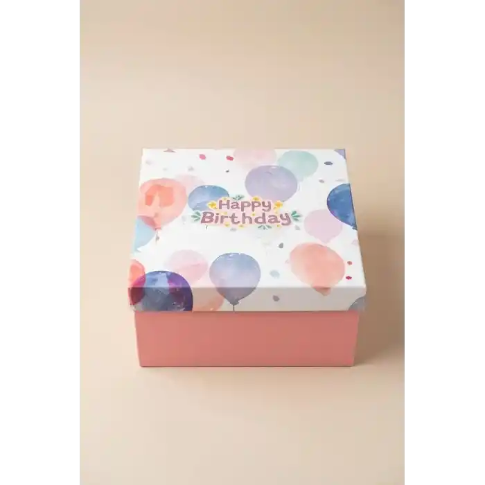 Doğum Günü Temalı Hediye Kutusu, Premium Karton Hediye Kutusu, 26x26x13 cm