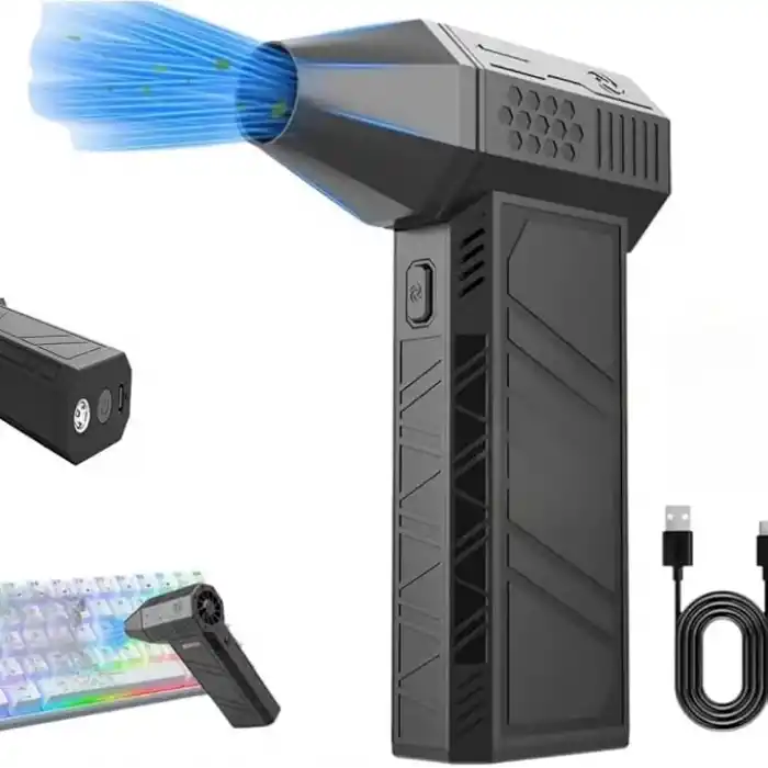 Jouis Turbo Jet Fan 130.000 RPM Şarjlı Ek Başlıklı 3 Kademeli Fenerli Basınçlı Hava Püskürtme Temizleyici – Taşınabilir Toz Üfleme PC Klavye Kasa Oto Araç Kurutucu Su İtici Araba Temizliği Mangal Fanı