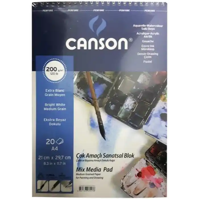 Canson Fineface Çok Amaçli Resim Bloklari 200Gr A4 20Yp Üstten Spiralli Resim Defteri