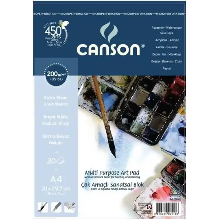 Canson Fineface Çok Amaçli Resim Bloklari 200Gr A4 20Yp Üstten Spiralli Resim Defteri