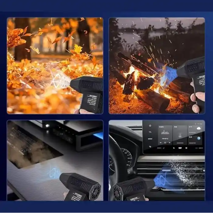 Jouis Turbo Jet Fan 130.000 RPM Şarjlı Ek Başlıklı 3 Kademeli Fenerli Basınçlı Hava Püskürtme Temizleyici – Taşınabilir Toz Üfleme PC Klavye Kasa Oto Araç Kurutucu Su İtici Araba Temizliği Mangal Fanı