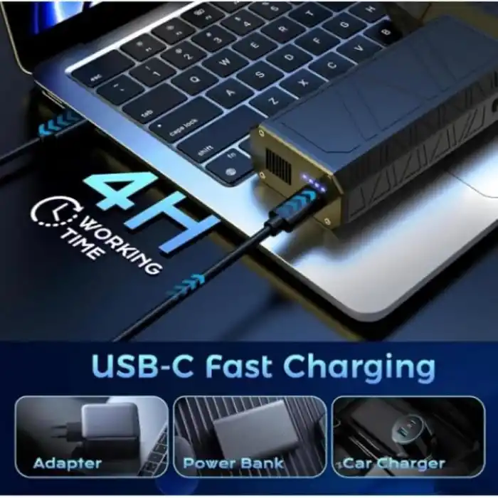 Jouis Turbo Jet Fan 130.000 RPM Şarjlı Ek Başlıklı 3 Kademeli Fenerli Basınçlı Hava Püskürtme Temizleyici – Taşınabilir Toz Üfleme PC Klavye Kasa Oto Araç Kurutucu Su İtici Araba Temizliği Mangal Fanı