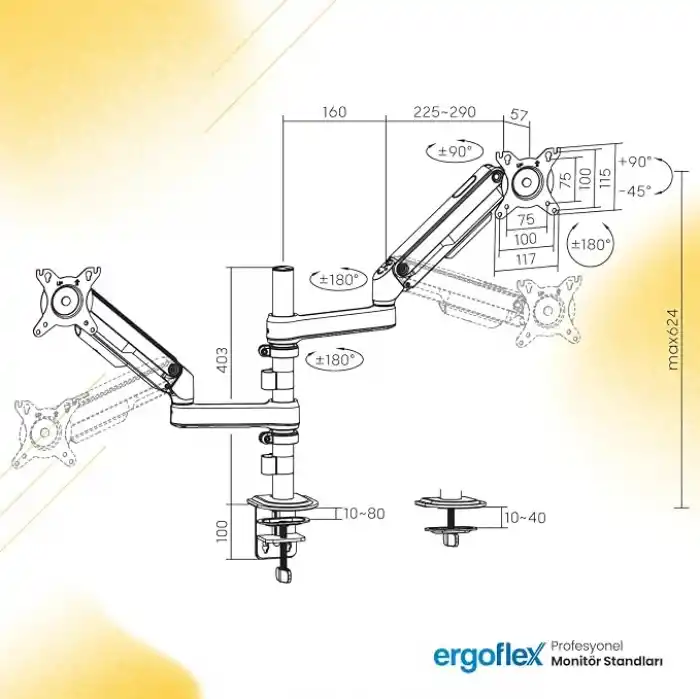 Ergoflex EF S16 Çift Kol 17-32 inch Uyumlu Amortisörlü 2-9 kg Monitör Standı 2026 Versiyon