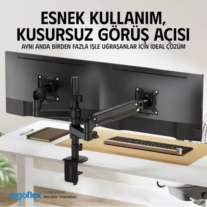 Ergoflex EF S16 Çift Kol 17-32 inch Uyumlu Amortisörlü 2-9 kg Monitör Standı 2026 Versiyon