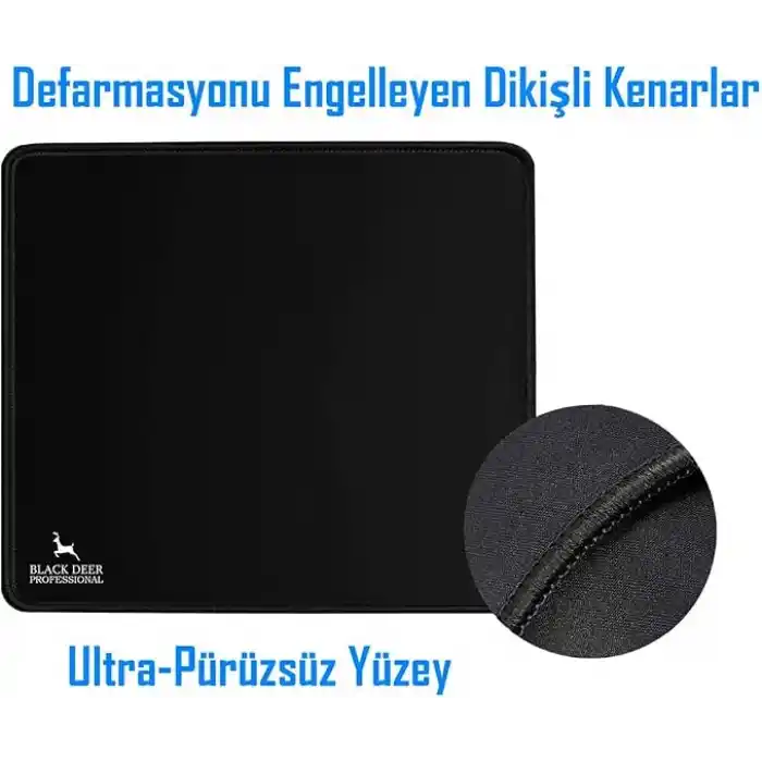 Black Deer Oyuncu Mouse Pad, Fare Altlığı, Kenar Dikişli, Kaymaz Taban, Ofis Tipi, Pürüzsüz Yüzey, Çalışma Masası Altlığı (35x28 M)