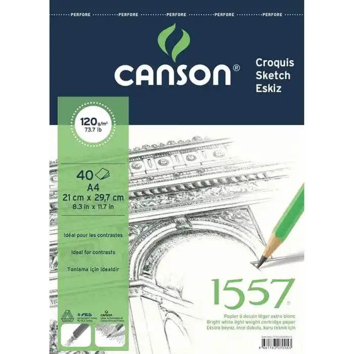 Canson 1557 Resim Ve Çizim Blok 120Gr A4 40Yp Üstten Spiralli Resim Defteri