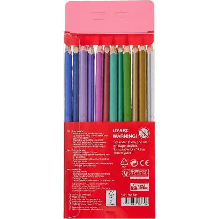 Faber-Castell Üçgen Kuru Boya Kalemi Metalik Renkler 12li