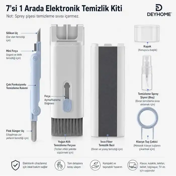 7si 1 Arada Elektronik Temizleyici Kiti, Fırçalı Klavye Temizleyici Kiti, Airpods Pro için 3ü 1 Arada Temizleme Kalemi, Kulaklık, Klavye, Dizüstü Bilgisayar, Telefon, PC Monitörü için