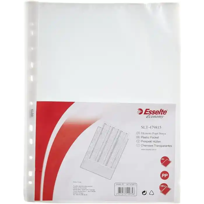 Esselte 479815 Poşet Dosya Ekonomi A4 11 Delikli, 100 adet, Buzlu