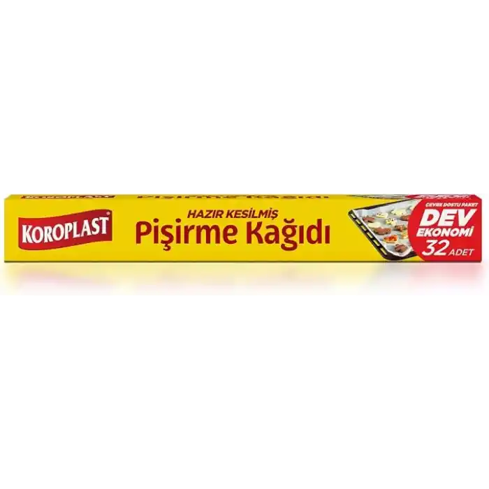 Koroplast Hazır Kesilmiş Pişirme Kağıdı 32 adet Dev Ekonomi 42x37 cm, Helal Sertifikalı, Fırında Tavuk, Et, Tatlı, Börek Pişirmek için Yüksek Isıya Dayanıklı Hazır Fırın Pişirme Kağıdı Yapışmaz Yanmaz