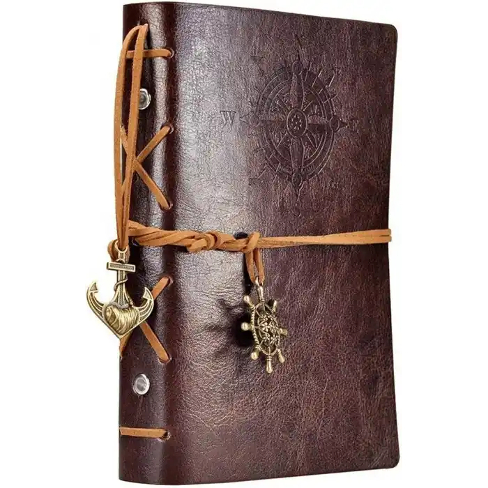 Retro Vintage Denizcilik Defteri Klasik PU Deri Kapak Not Defteri Seyahat Günlüğü Seyahat Dergisi Doldurulabilir Eskiz Defteri Spiral Halka Binder Günlüğü Boş Sayfalar, Astarsız Kağıt, Retro Kolye, Klasik Kabartmalı (130x185 mm, Kahve)