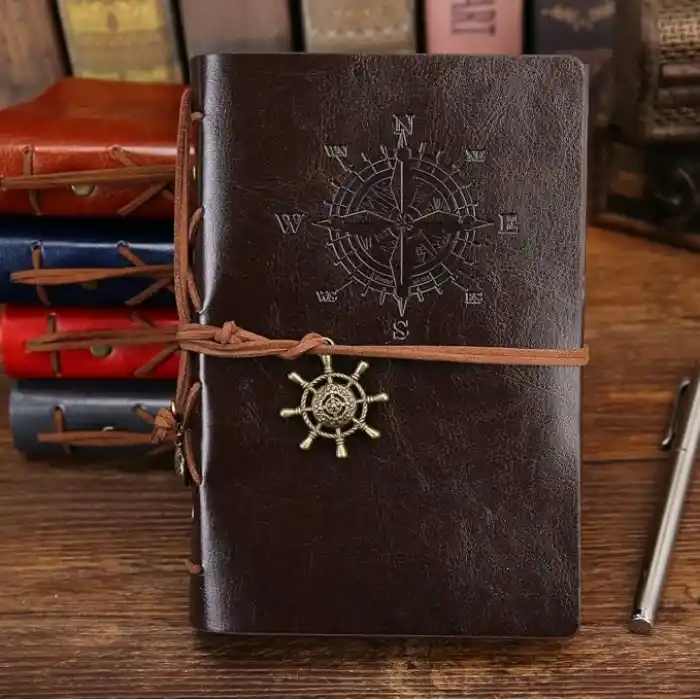 Retro Vintage Denizcilik Defteri Klasik PU Deri Kapak Not Defteri Seyahat Günlüğü Seyahat Dergisi Doldurulabilir Eskiz Defteri Spiral Halka Binder Günlüğü Boş Sayfalar, Astarsız Kağıt, Retro Kolye, Klasik Kabartmalı (130x185 mm, Kahve)
