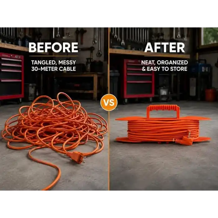 Kablo Toplayıcı Organizer, 30 Metre Kapasiteli, Plastik Kablo Sarma Aparatı, 36 Cm, Taşınabilir Kablo Düzenleyici, Sabitleme Yuvalı, Pratik Kullanım, Kablo Tutucu